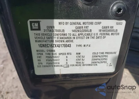 2004 Chevrolet Suburban 1500 Ls из США, поврежденный, VIN 1GNEC16ZX4J170043